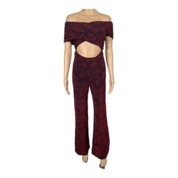 House Of Harlow X Revolve Lynette Jumpsuit Garnet Red Black Floral Size Small - Picture 2 of 8